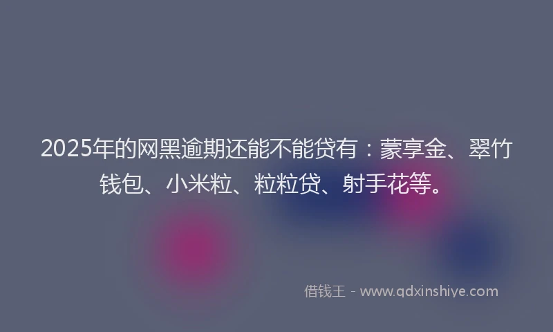 2025年的网黑逾期还能不能贷有：蒙享金、翠竹钱包、小米粒、粒粒贷、射手花等。