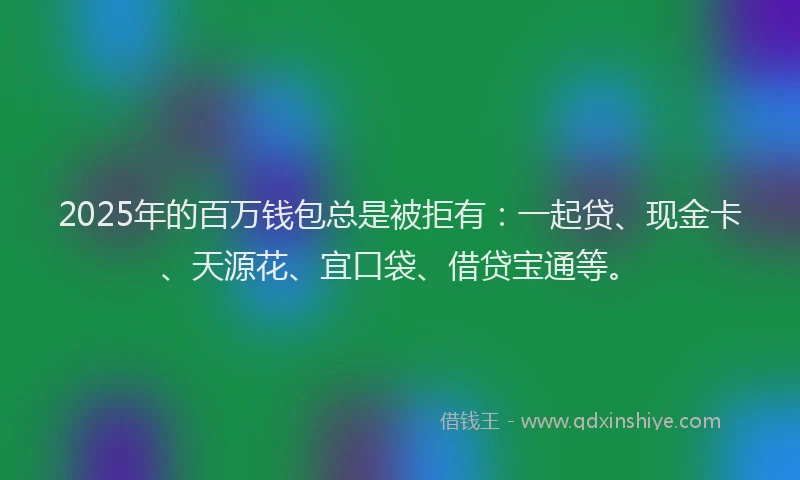 2025年的百万钱包总是被拒有：一起贷、现金卡、天源花、宜口袋、借贷宝通等。