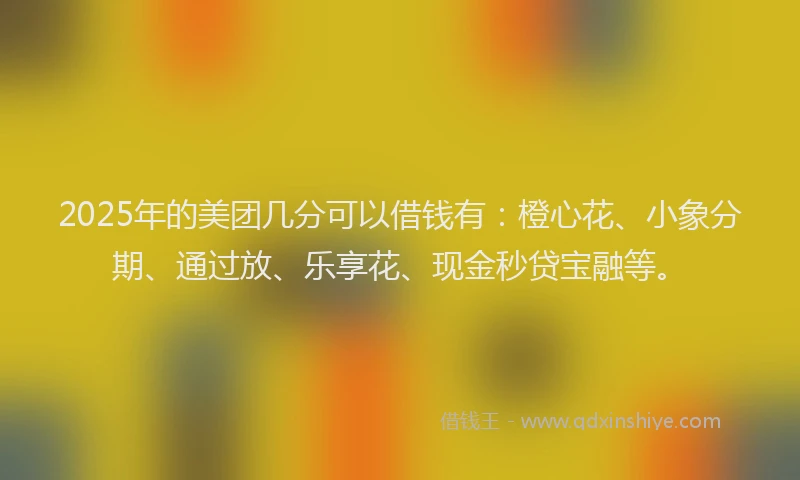 2025年的美团几分可以借钱有：橙心花、小象分期、通过放、乐享花、现金秒贷宝融等。