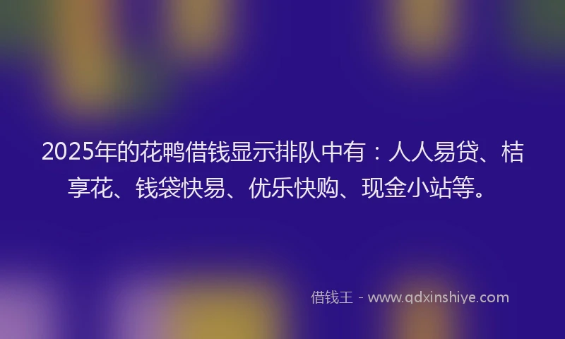 2025年的花鸭借钱显示排队中有：人人易贷、桔享花、钱袋快易、优乐快购、现金小站等。