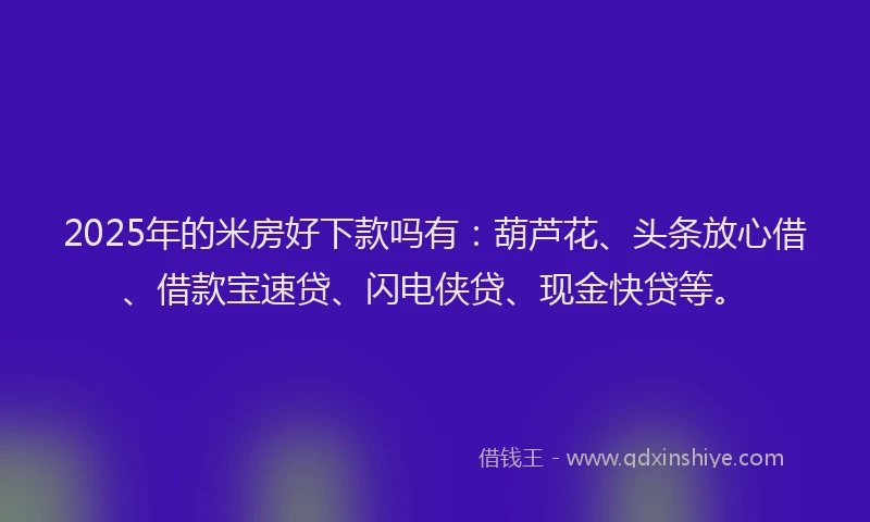 2025年的米房好下款吗有：葫芦花、头条放心借、借款宝速贷、闪电侠贷、现金快贷等。