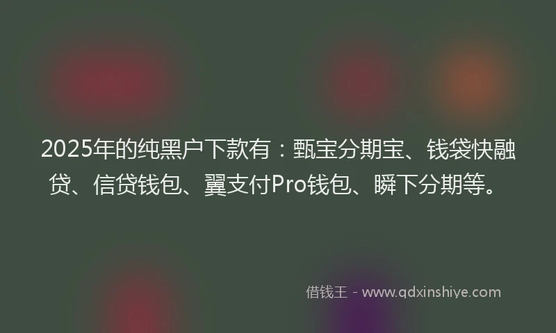 2025年的纯黑户下款有：甄宝分期宝、钱袋快融贷、信贷钱包、翼支付Pro钱包、瞬下分期等。