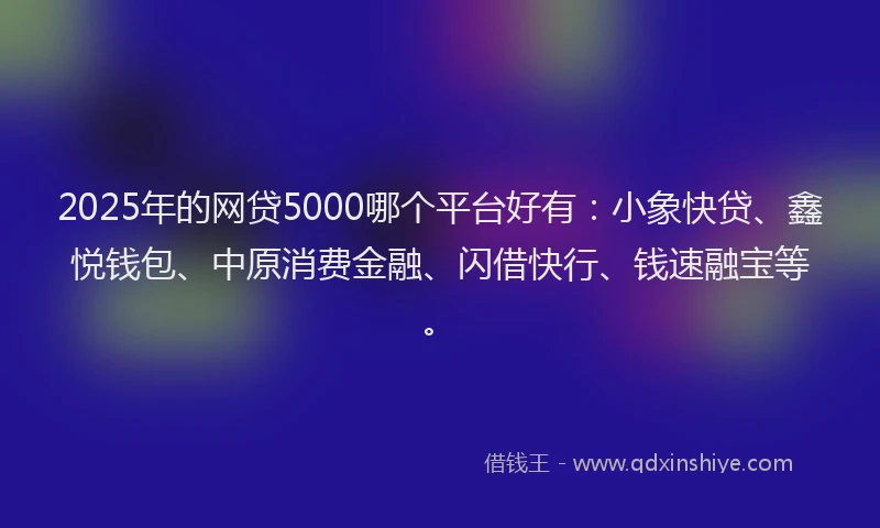 2025年的网贷5000哪个平台好有：小象快贷、鑫悦钱包、中原消费金融、闪借快行、钱速融宝等。