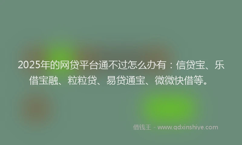 2025年的网贷平台通不过怎么办有：信贷宝、乐借宝融、粒粒贷、易贷通宝、微微快借等。