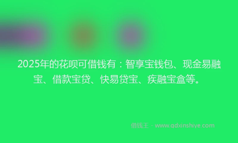 2025年的花呗可借钱有：智享宝钱包、现金易融宝、借款宝贷、快易贷宝、疾融宝盒等。