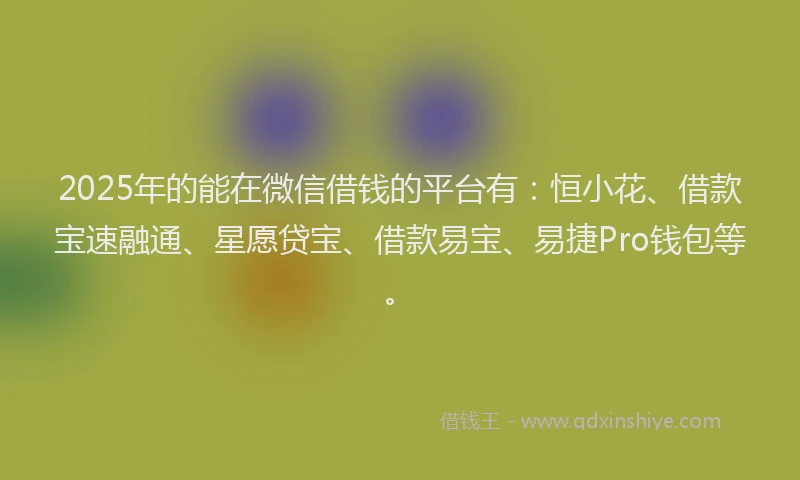 2025年的能在微信借钱的平台有：恒小花、借款宝速融通、星愿贷宝、借款易宝、易捷Pro钱包等。