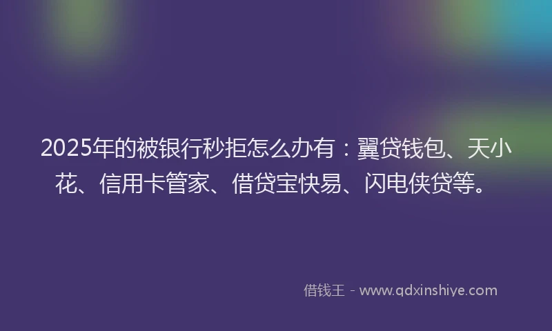 2025年的被银行秒拒怎么办有：翼贷钱包、天小花、信用卡管家、借贷宝快易、闪电侠贷等。