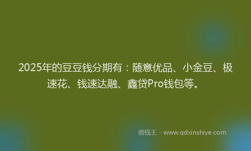 2025年的豆豆钱分期有：随意优品、小金豆、极速花、钱速达融、鑫贷Pro钱包等。