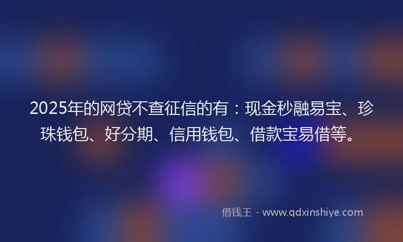 2025年的网贷不查征信的有：现金秒融易宝、珍珠钱包、好分期、信用钱包、借款宝易借等。