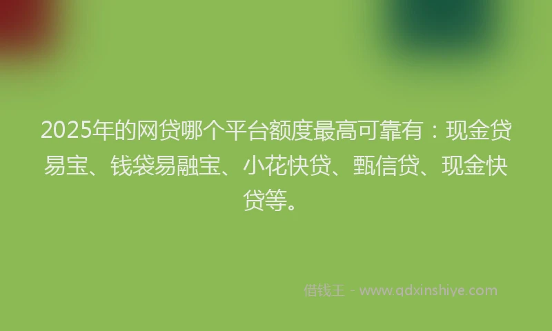 2025年的网贷哪个平台额度最高可靠有：现金贷易宝、钱袋易融宝、小花快贷、甄信贷、现金快贷等。
