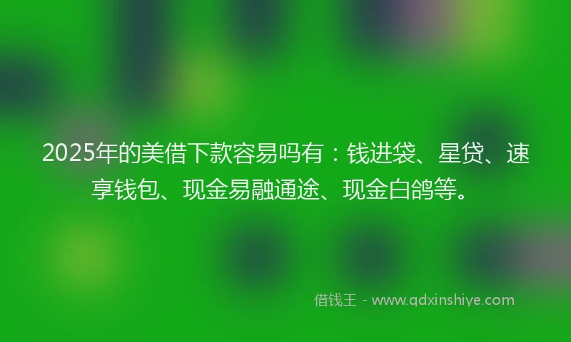 2025年的美借下款容易吗有：钱进袋、星贷、速享钱包、现金易融通途、现金白鸽等。