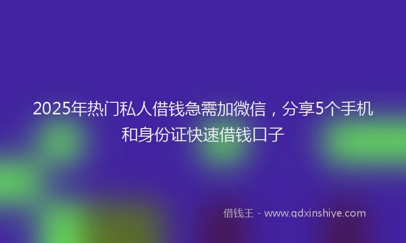 2025年热门私人借钱急需加微信，分享5个手机和身份证快速借钱口子