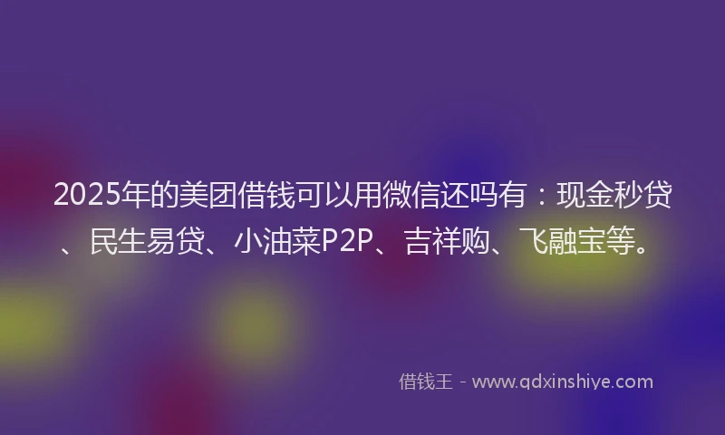 2025年的美团借钱可以用微信还吗有：现金秒贷、民生易贷、小油菜P2P、吉祥购、飞融宝等。