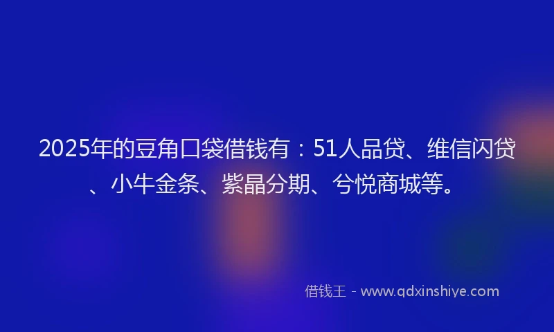 2025年的豆角口袋借钱有：51人品贷、维信闪贷、小牛金条、紫晶分期、兮悦商城等。
