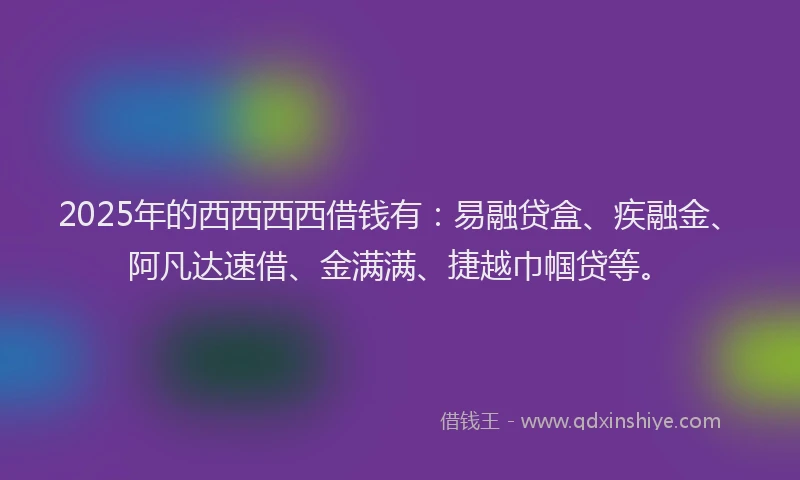 2025年的西西西西借钱有：易融贷盒、疾融金、阿凡达速借、金满满、捷越巾帼贷等。