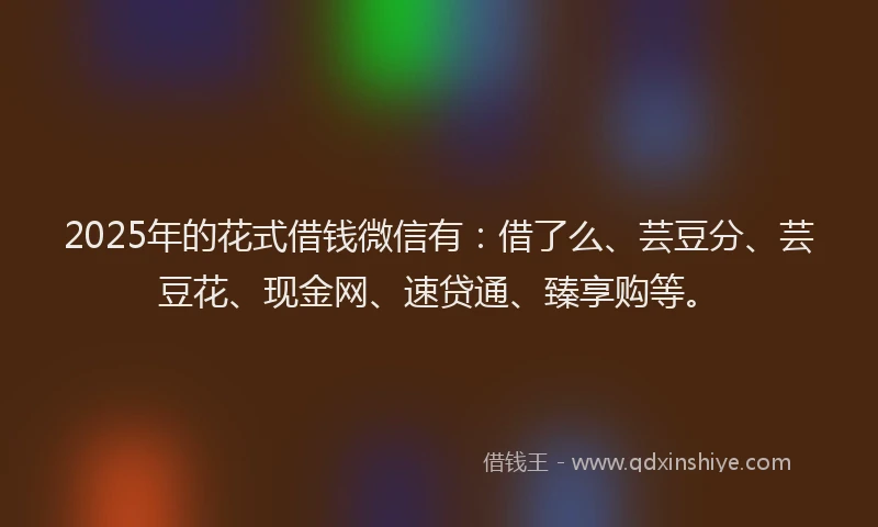 2025年的花式借钱微信有：借了么、芸豆分、芸豆花、现金网、速贷通、臻享购等。