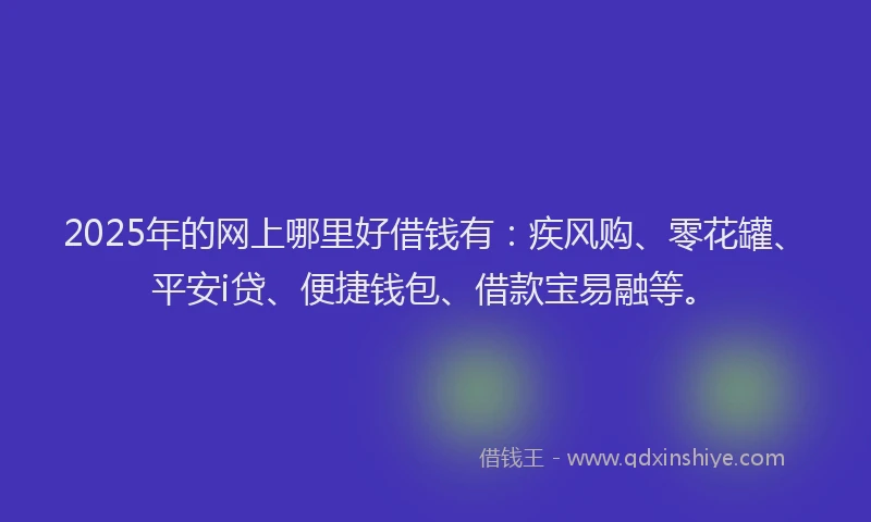 2025年的网上哪里好借钱有：疾风购、零花罐、平安i贷、便捷钱包、借款宝易融等。