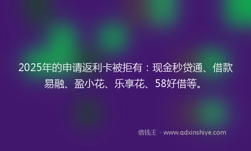 2025年的申请返利卡被拒有：现金秒贷通、借款易融、盈小花、乐享花、58好借等。