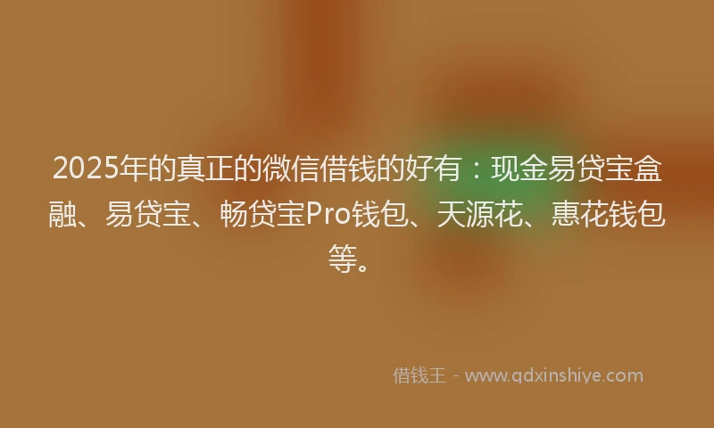 2025年的真正的微信借钱的好有：现金易贷宝盒融、易贷宝、畅贷宝Pro钱包、天源花、惠花钱包等。