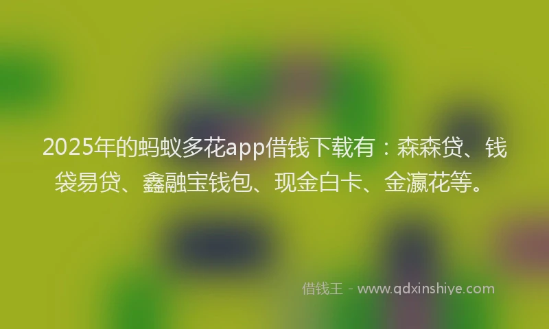 2025年的蚂蚁多花app借钱下载有：森森贷、钱袋易贷、鑫融宝钱包、现金白卡、金瀛花等。