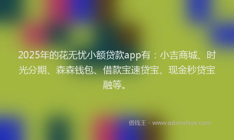 2025年的花无忧小额贷款app有：小吉商城、时光分期、森森钱包、借款宝速贷宝、现金秒贷宝融等。