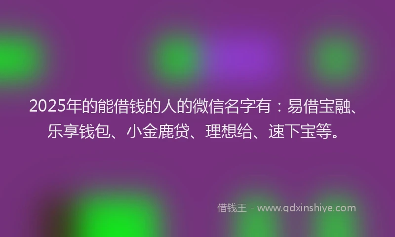 2025年的能借钱的人的微信名字有：易借宝融、乐享钱包、小金鹿贷、理想给、速下宝等。