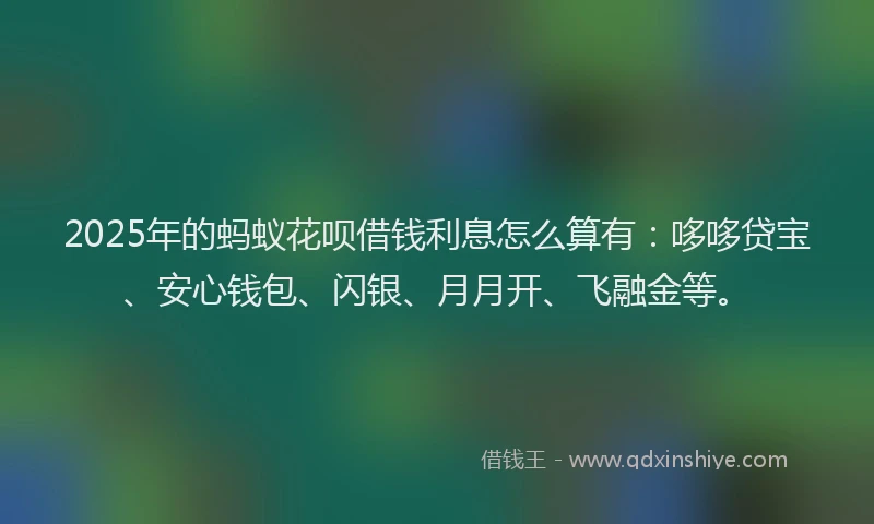 2025年的蚂蚁花呗借钱利息怎么算有：哆哆贷宝、安心钱包、闪银、月月开、飞融金等。