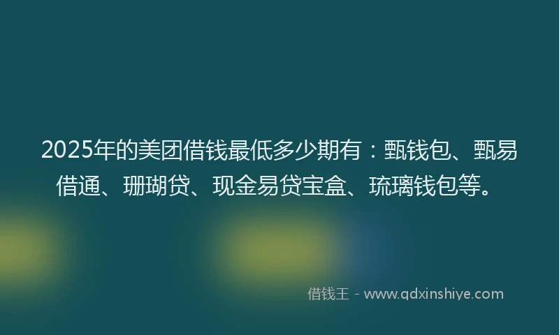 2025年的美团借钱最低多少期有：甄钱包、甄易借通、珊瑚贷、现金易贷宝盒、琉璃钱包等。