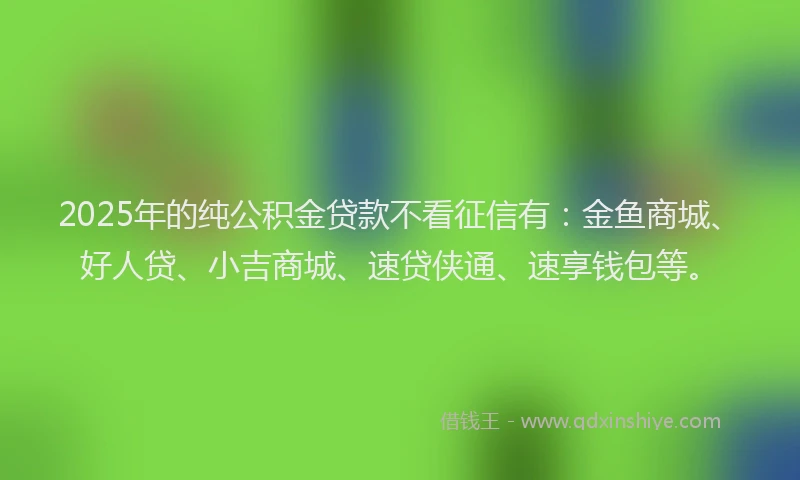 2025年的纯公积金贷款不看征信有：金鱼商城、好人贷、小吉商城、速贷侠通、速享钱包等。