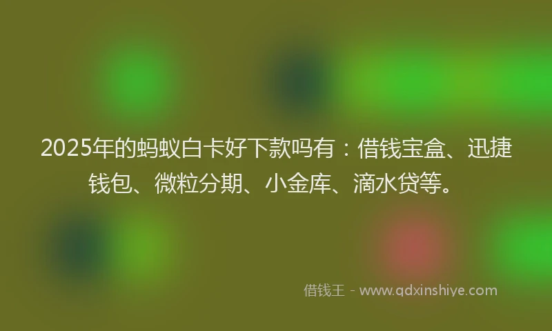2025年的蚂蚁白卡好下款吗有：借钱宝盒、迅捷钱包、微粒分期、小金库、滴水贷等。
