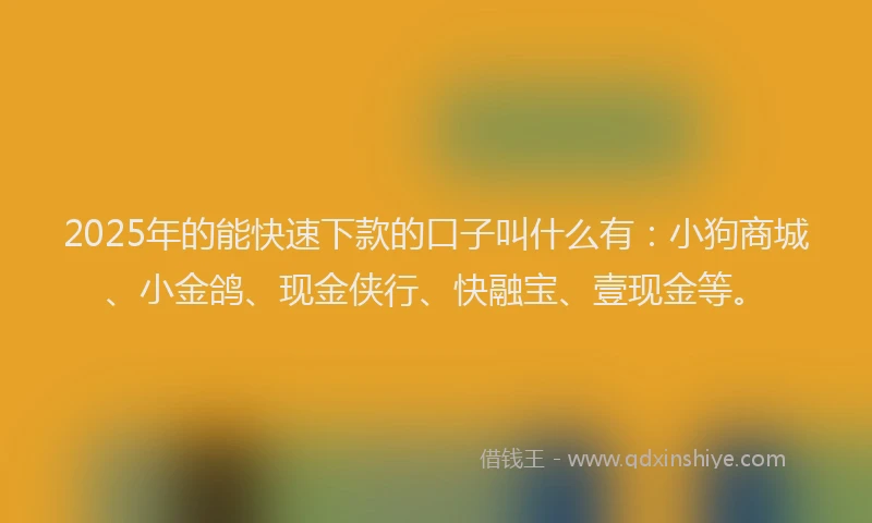 2025年的能快速下款的口子叫什么有：小狗商城、小金鸽、现金侠行、快融宝、壹现金等。