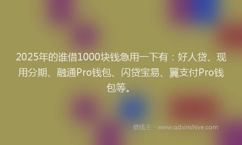2025年的谁借1000块钱急用一下有：好人贷、现用分期、融通Pro钱包、闪贷宝易、翼支付Pro钱包等。