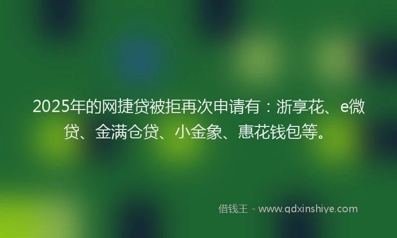 2025年的网捷贷被拒再次申请有：浙享花、e微贷、金满仓贷、小金象、惠花钱包等。