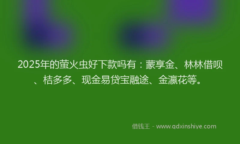 2025年的萤火虫好下款吗有：蒙享金、林林借呗、桔多多、现金易贷宝融途、金瀛花等。