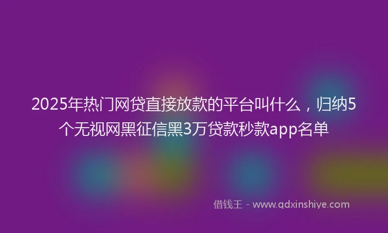 2025年热门网贷直接放款的平台叫什么，归纳5个无视网黑征信黑3万贷款秒款app名单