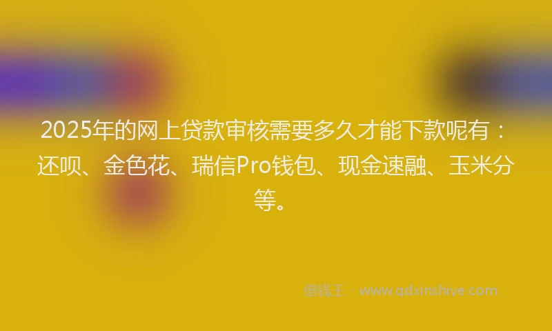 2025年的网上贷款审核需要多久才能下款呢有：还呗、金色花、瑞信Pro钱包、现金速融、玉米分等。