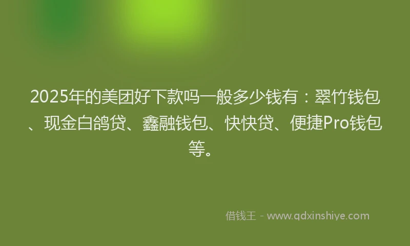 2025年的美团好下款吗一般多少钱有：翠竹钱包、现金白鸽贷、鑫融钱包、快快贷、便捷Pro钱包等。