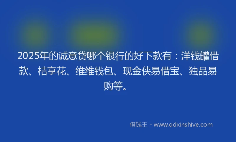 2025年的诚意贷哪个银行的好下款有：洋钱罐借款、桔享花、维维钱包、现金侠易借宝、独品易购等。