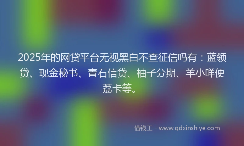 2025年的网贷平台无视黑白不查征信吗有：蓝领贷、现金秘书、青石信贷、柚子分期、羊小咩便荔卡等。