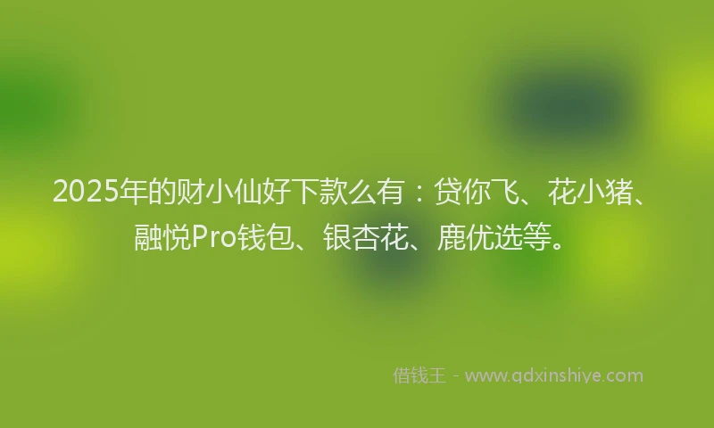 2025年的财小仙好下款么有：贷你飞、花小猪、融悦Pro钱包、银杏花、鹿优选等。