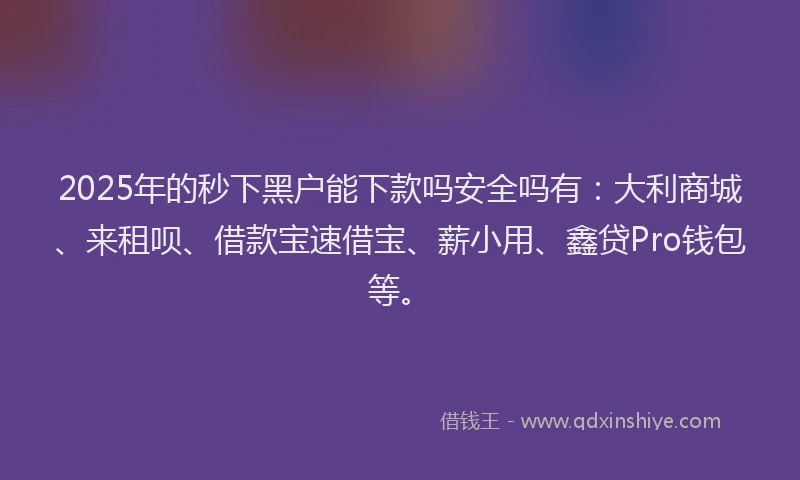 2025年的秒下黑户能下款吗安全吗有：大利商城、来租呗、借款宝速借宝、薪小用、鑫贷Pro钱包等。