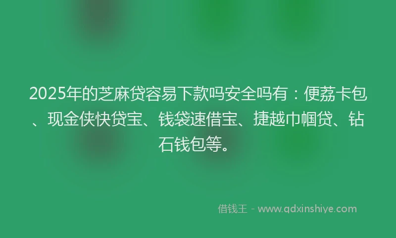 2025年的芝麻贷容易下款吗安全吗有：便荔卡包、现金侠快贷宝、钱袋速借宝、捷越巾帼贷、钻石钱包等。