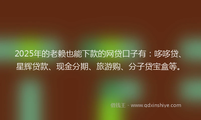 2025年的老赖也能下款的网贷口子有：哆哆贷、星辉贷款、现金分期、旅游购、分子贷宝盒等。