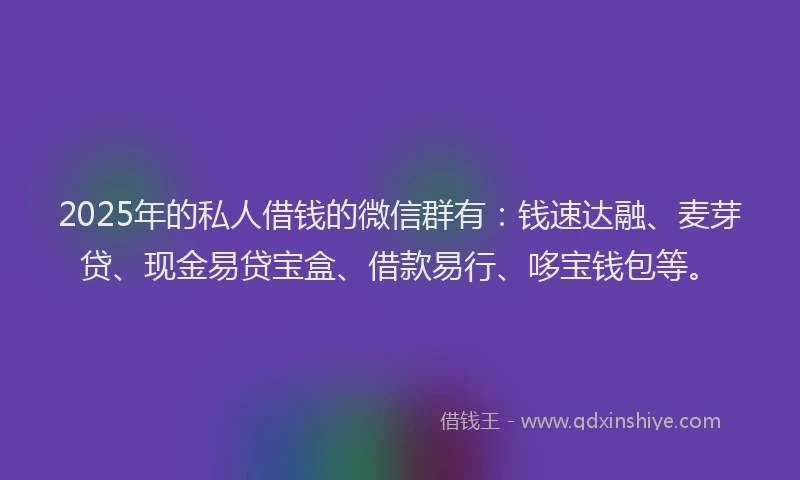 2025年的私人借钱的微信群有：钱速达融、麦芽贷、现金易贷宝盒、借款易行、哆宝钱包等。