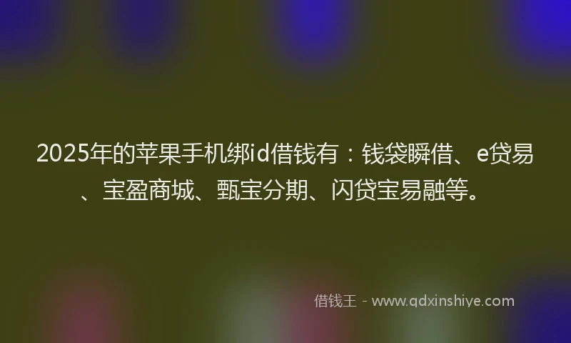 2025年的苹果手机绑id借钱有：钱袋瞬借、e贷易、宝盈商城、甄宝分期、闪贷宝易融等。