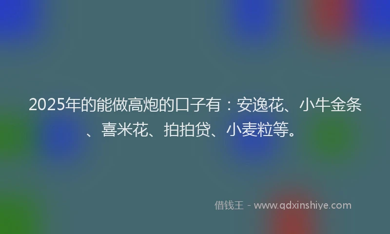 2025年的能做高炮的口子有：安逸花、小牛金条、喜米花、拍拍贷、小麦粒等。