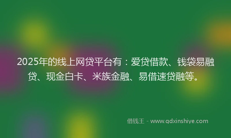 2025年的线上网贷平台有：爱贷借款、钱袋易融贷、现金白卡、米族金融、易借速贷融等。