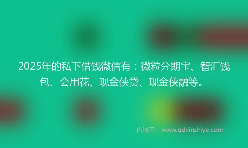 2025年的私下借钱微信有：微粒分期宝、智汇钱包、会用花、现金侠贷、现金侠融等。