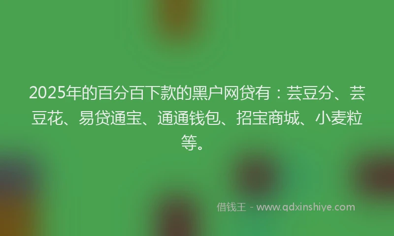 2025年的百分百下款的黑户网贷有：芸豆分、芸豆花、易贷通宝、通通钱包、招宝商城、小麦粒等。