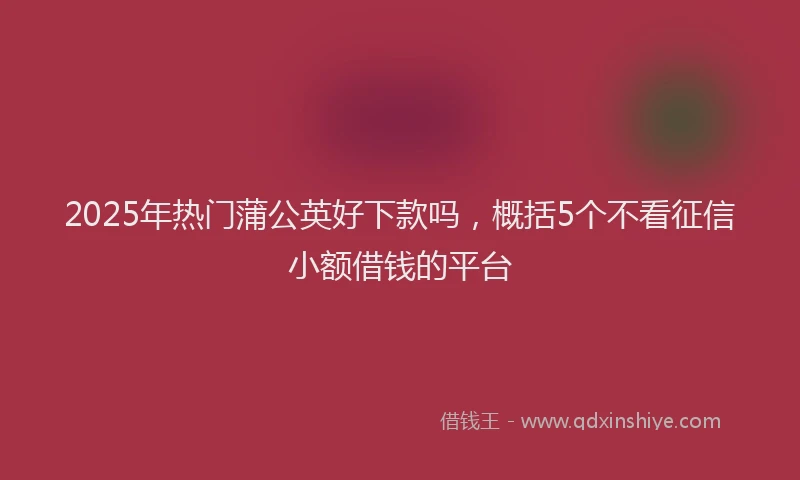 2025年热门蒲公英好下款吗，概括5个不看征信小额借钱的平台